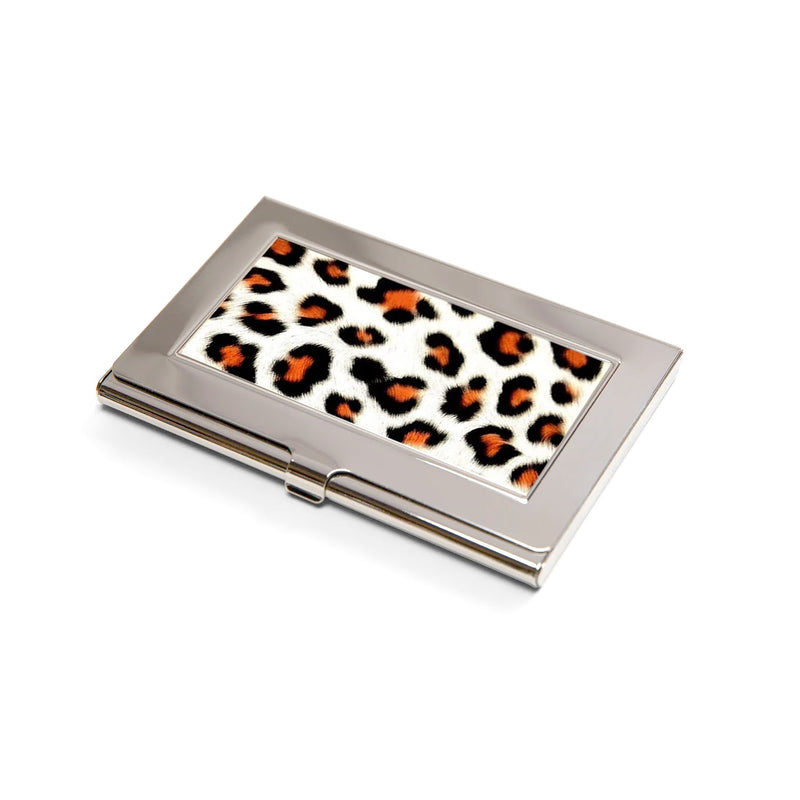 Ladies' Business Card Case, Leopard Print, Metal w/Hinged Lid.