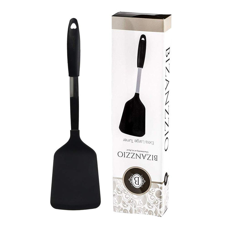 Stainless Steel & Silicone Extra Large Turner in Black