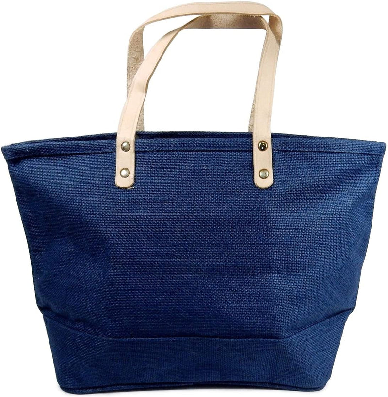 Jute Tote Bag With Leather Handles