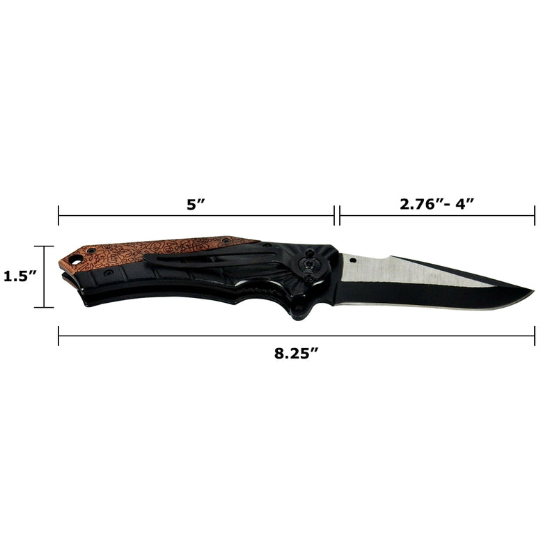 Alpha Outpost Wood & Black Metal Handle Folding Pocket Field Knife