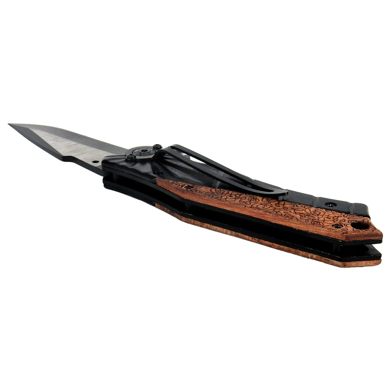 Alpha Outpost Wood & Black Metal Handle Folding Pocket Field Knife