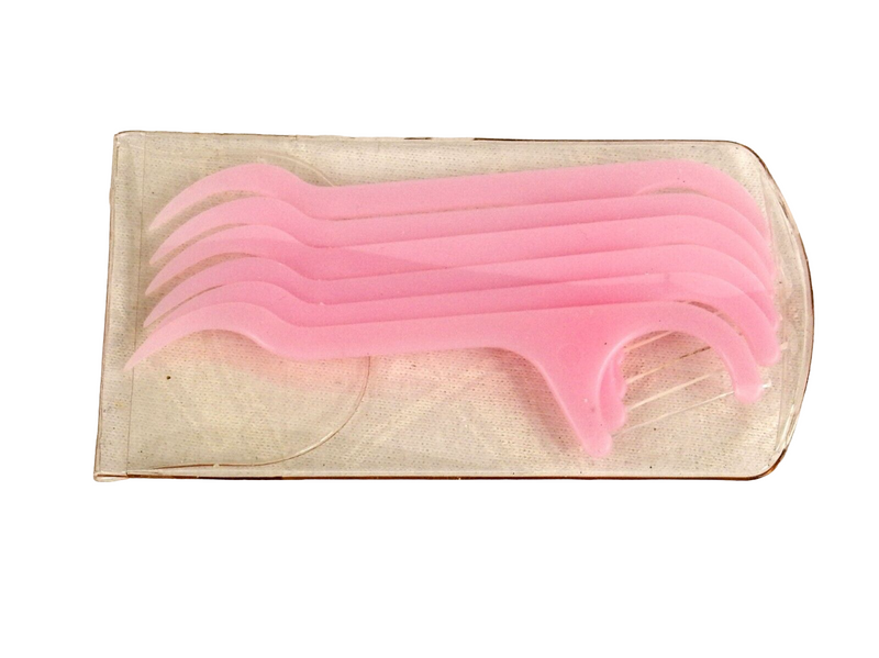 Disposable Dental Floss Picks, Package of 6, Pink Handle, Clik Clak.
