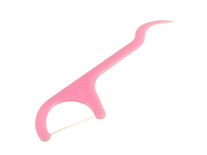 Disposable Dental Floss Picks, Package of 6, Pink Handle, Clik Clak.
