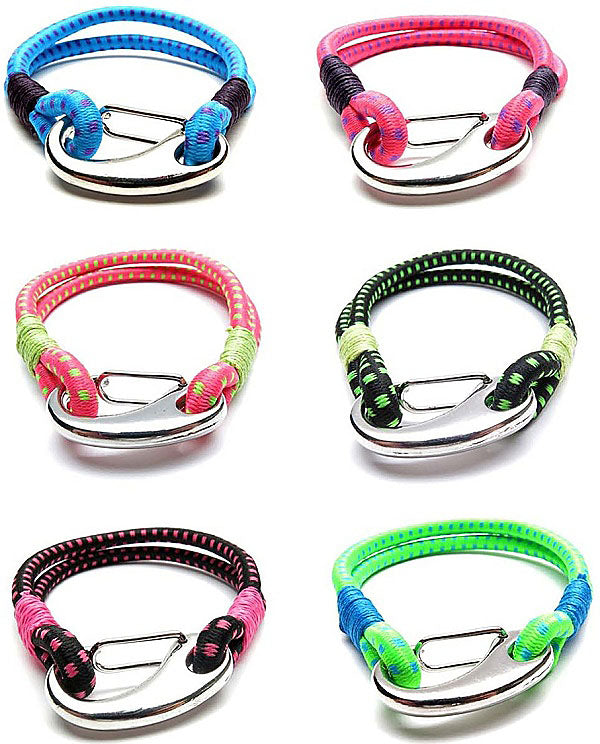 2 Row Print Bungee Cord Silver Clasp Bracelet