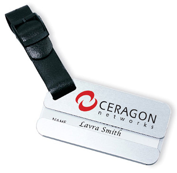 Aluminum Luggage Tag With Black Leather Strap