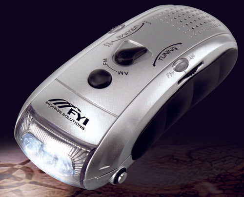 AM/FM Radio Dynamo Powered Flashlight 3 Led Lights