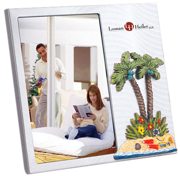 Brushed Aluminium Photo Frame W/3-d "Palm Tree Theme"