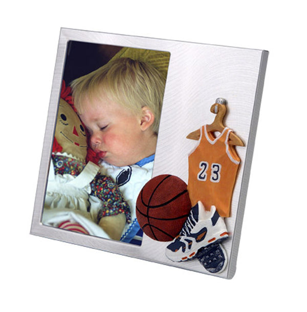 Brushed Aluminum Photo Frame With 3-d " Basketball Theme"