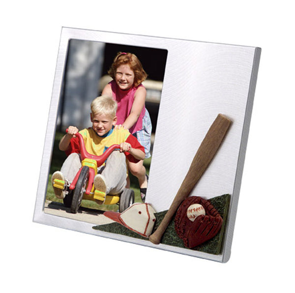 Brushed Aluminum Photo Frame W/ 3-d " Baseball Theme"