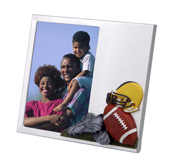 Brushed Aluminum Photo Frame W/ 3-d "Football Theme"