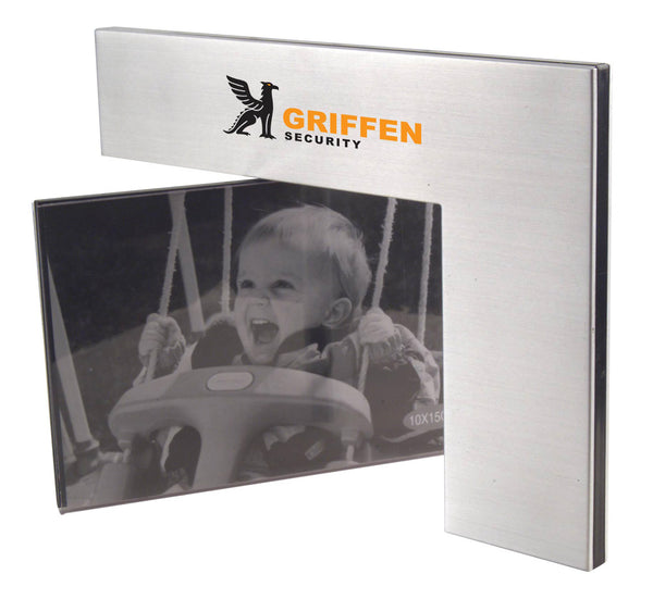 Brushed Aluminum Rotating Frame. Hold Two 4 X 6 Photos.