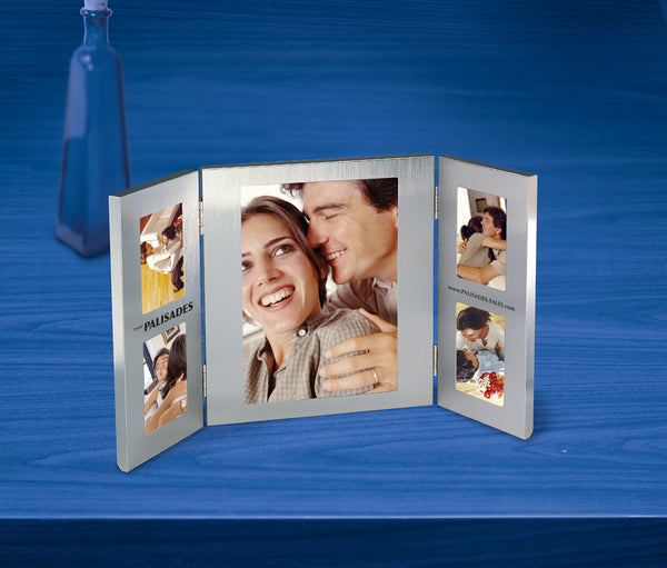 Brushed Finish Aluminium Photo Frame Holds Four 2 X 3 And One 5 X 7 Photo