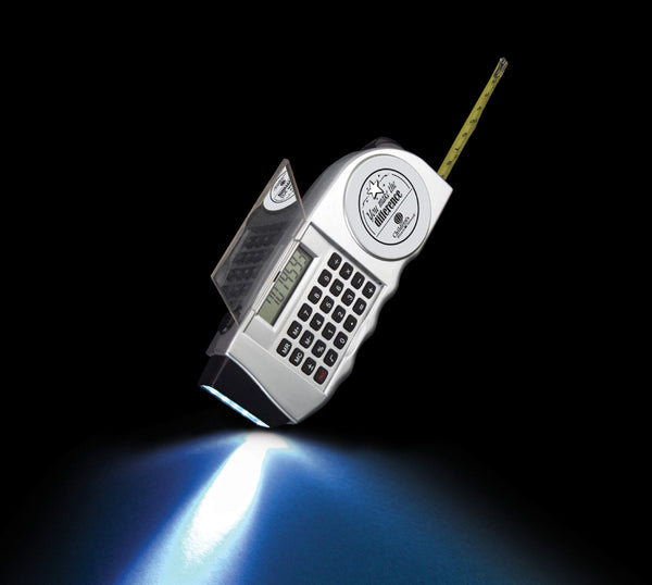 Calculator, Tape Measurer & Flashlight In One
