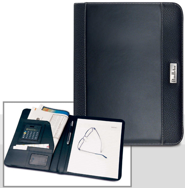 Combination Of Lychee & Smooth Grain Leatherette Portfolio W/calc & Pad