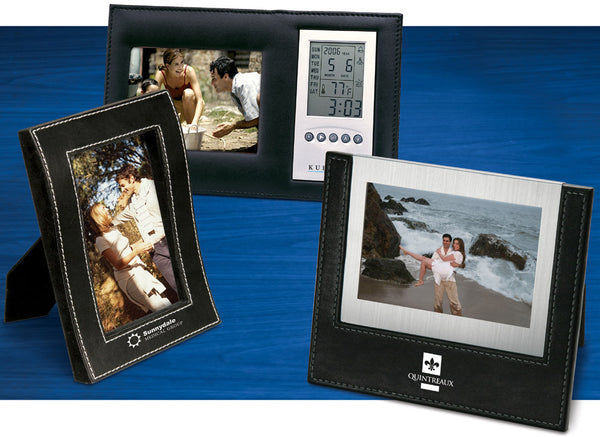 Curved Leather Like 4" X 6" Photo Frame W/contrast Stitching.