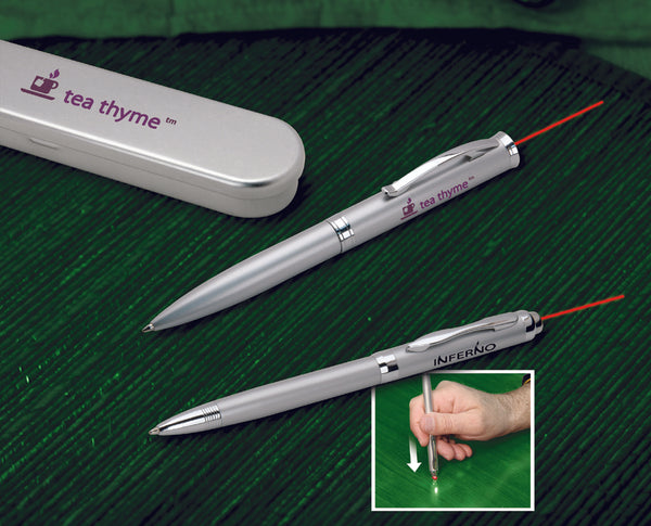 Economy Laser Pointer Pen In Satin Chrome With Shiny Chrome Accents