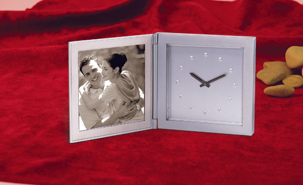 Heavy, Satin Finish Metal Desktop Photo Frame And Quartz Analog Clock
