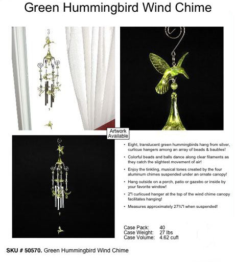 Hummingbird Wind Chime. Liquidation Lot Of 8300.