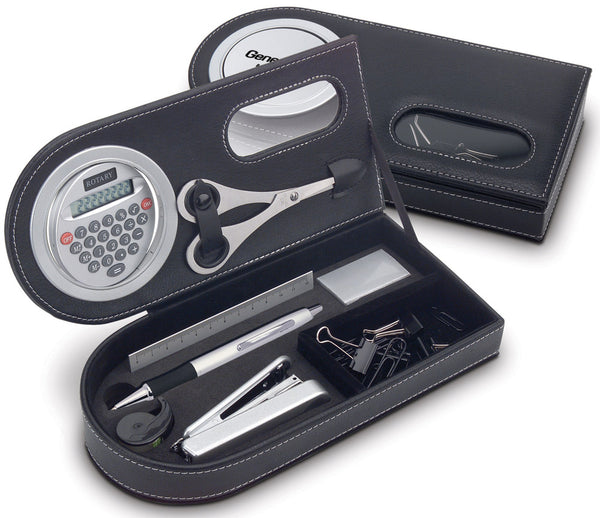Leather Like Giftset Inc. Rotating Calc, Pen, Stapler, Staples, Ruler, Scissors, Tape