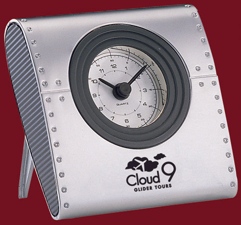 Metal Covered Travel Or Desktop Clock.