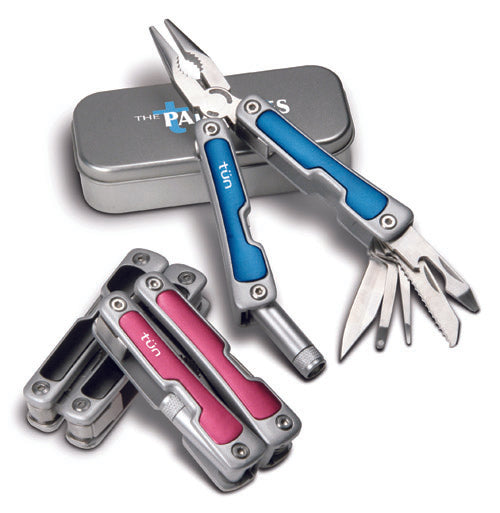 Metal Multi Funct. Tool W/light In Tin Box
