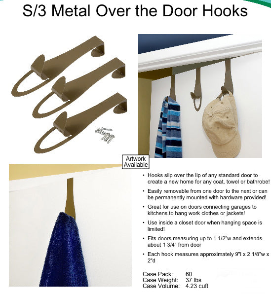 Metal Over The Door Hooks S/3. Liquidation Lot Of 4080.