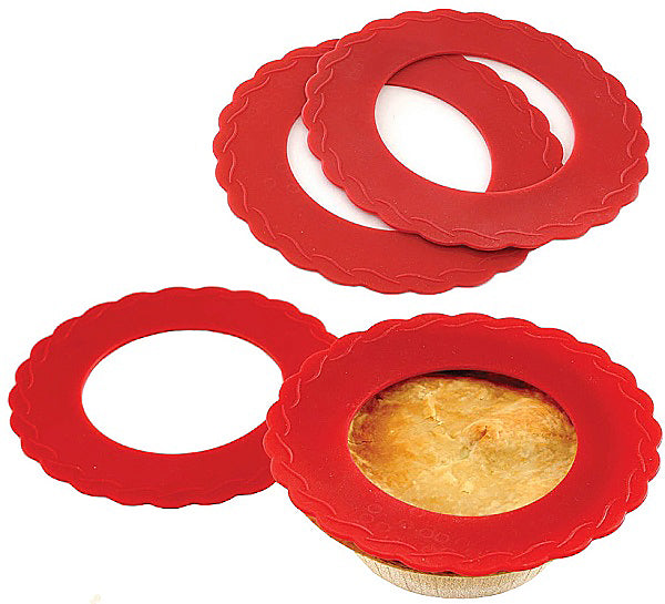 Mini Red Silicone Pie Pan Shields Set of 4