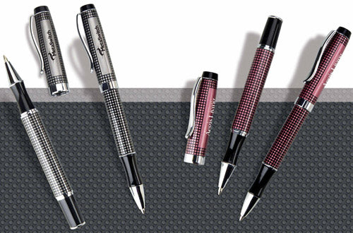 New Stylish Checkered Pen In Pink And Silver Roller Point
