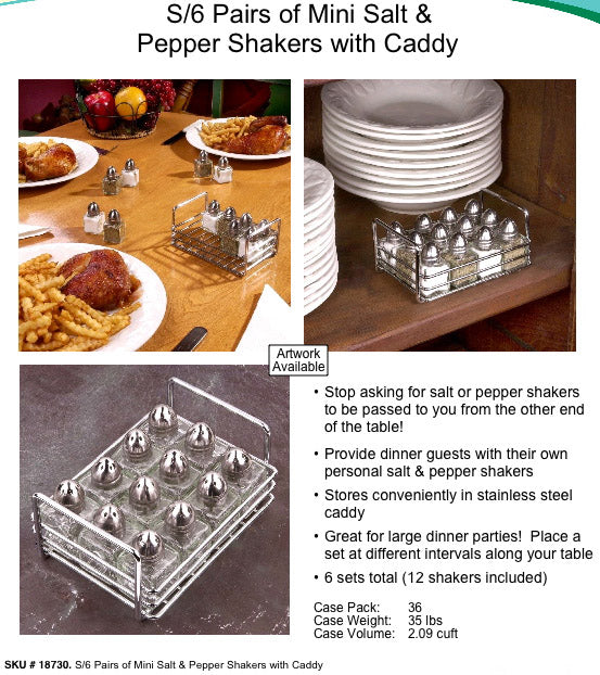 Salt And Pepper Shakers With Caddy.mini Set Of 6. Liquidation Lot Of 540.