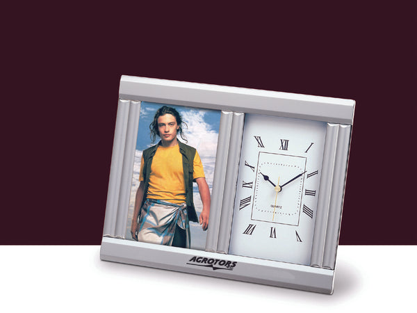 Satin Finish Aluminum 4" X 6" Photo Frame With Analog Clock