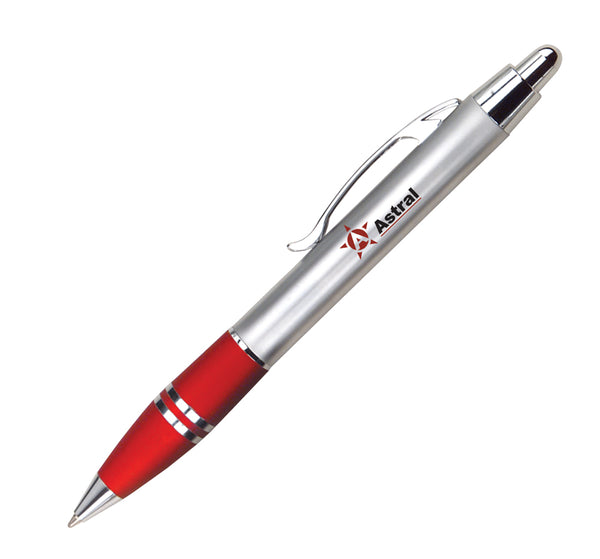 Satin Finish Click Ballpoint Pen With Colored Grip