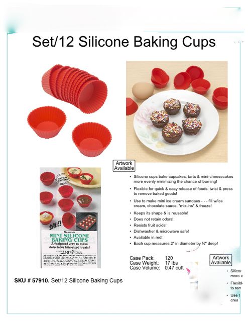 Silicone Baking Cups-red (Set/12). Liquidation Lot Of 3600 Sets.