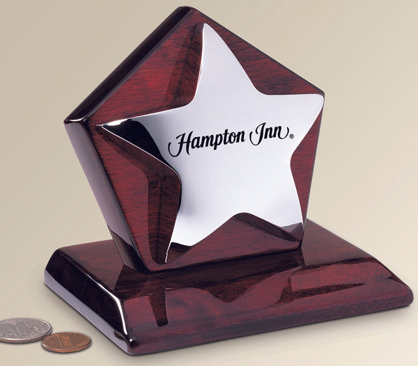 Silver Plated Brass Star Award On Glossy Piano Finish Stand