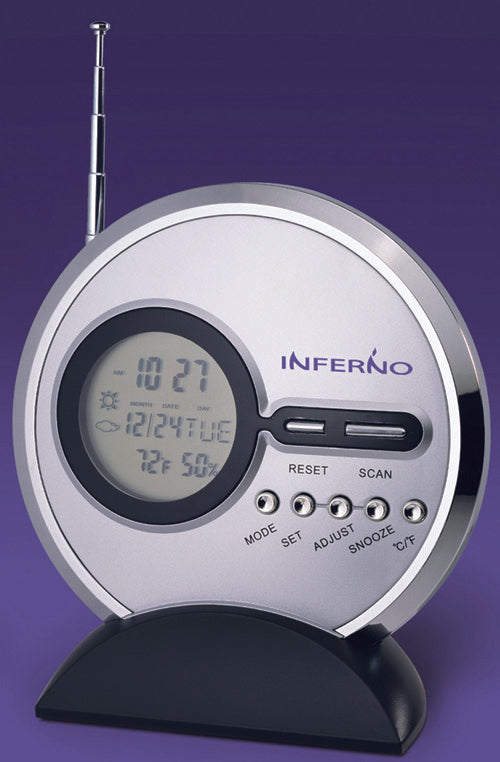 Slim FM Radio Round W/clock, Calendar & Temp Display