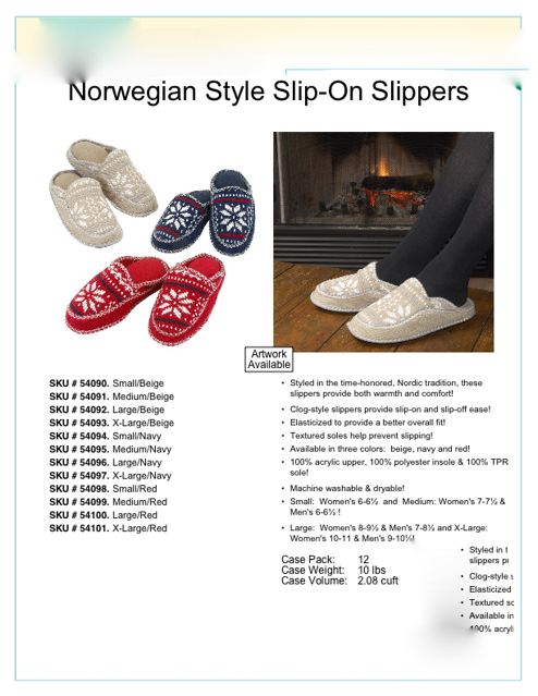 Slippers Norwegian Style Slip On. Liquidation Lot Of 5000 Pairs.