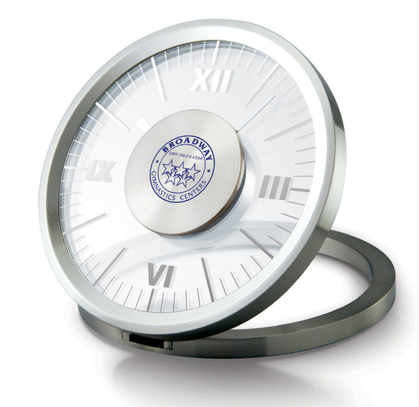 Solid Metal Clock. Matte Silver, See-thru Dial