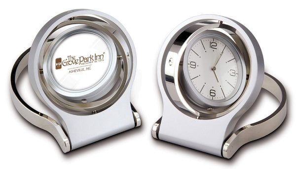 Solid Metal Rotating Clock Matte Silver W/shiner Silver Accents