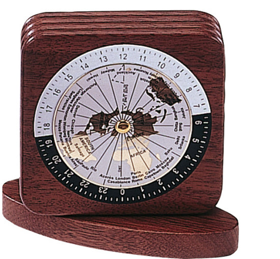 Square Wood World Time Zone & Paper Weight