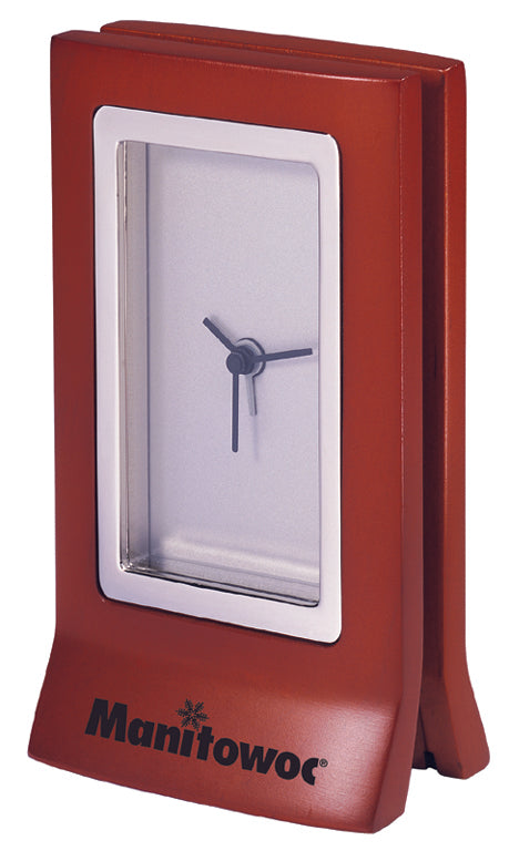 Stylish Cherry Wood Finish Alarm Clock W/shiny Chrome Accents
