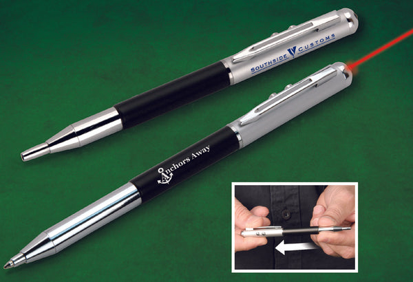 Telescoping Pen And Laser Pointer In Satin And Shiny Chrome With Black Accent