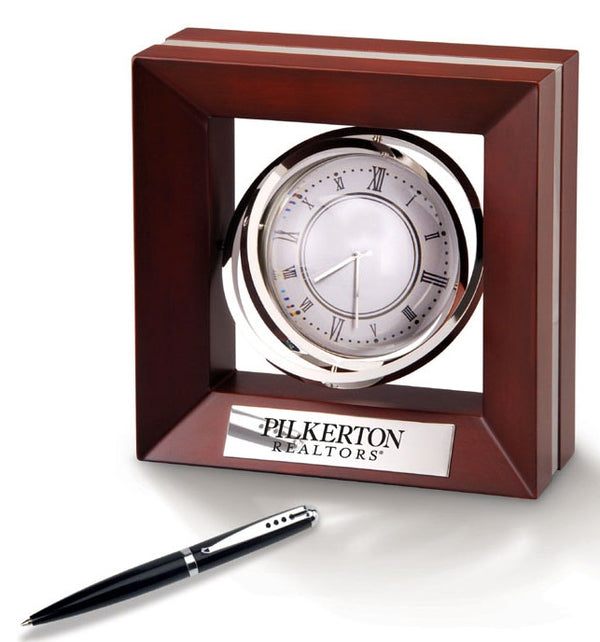 Top Executive Desktop Clock Rotating Mag-globe Clock Holds Logo Or Photo On Reverse Side.