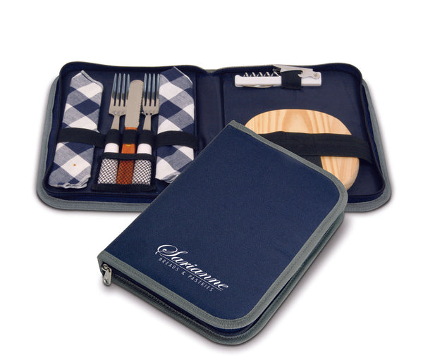 Travel Wine And Cheese Service For Two In A Zipper Pocket-Blue