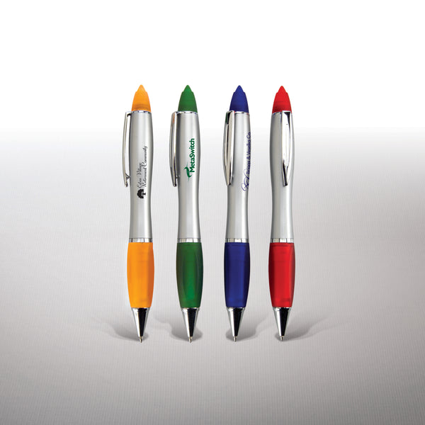 Twist Action Ball Point Pen With Stylus. Colorful Accents