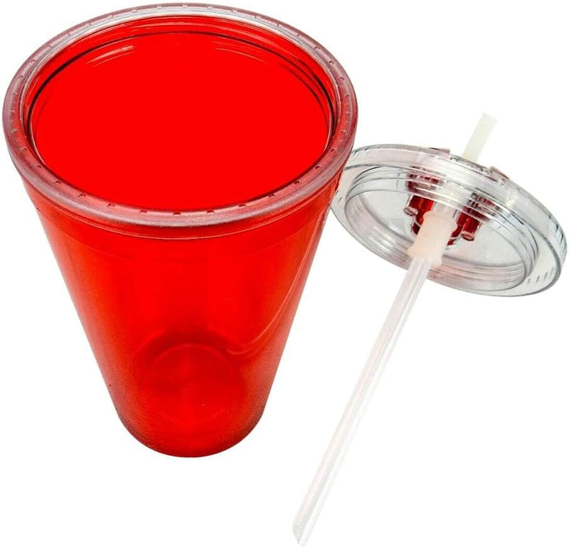 17 Oz  Double Wall Plastic Drink Tumblers with Lids and Straws