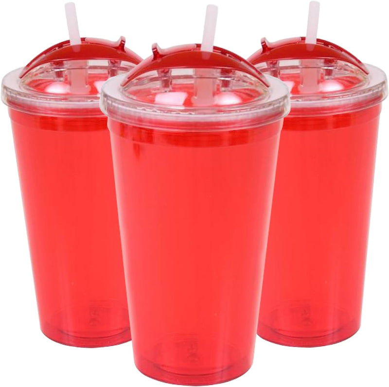 17 Oz  Double Wall Plastic Drink Tumblers with Lids and Straws