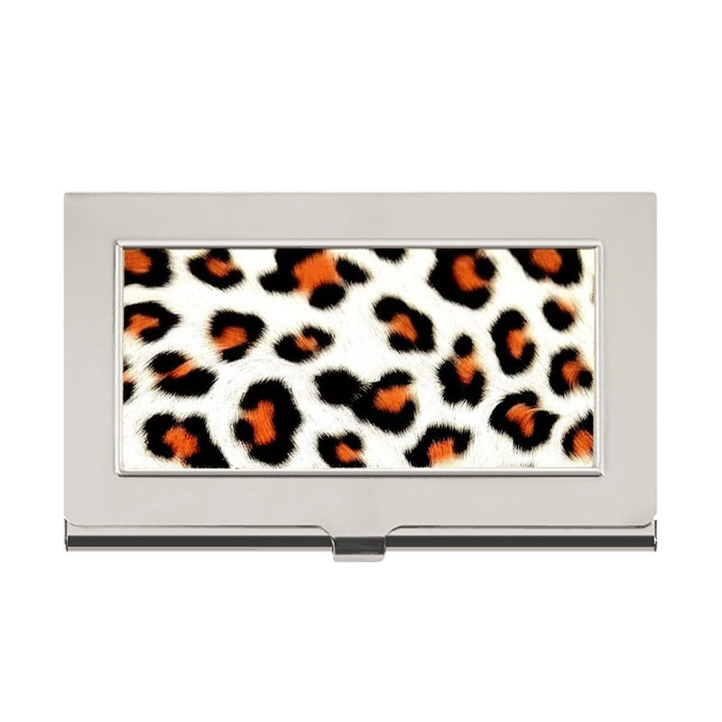 Ladies' Business Card Case, Leopard Print, Metal w/Hinged Lid.