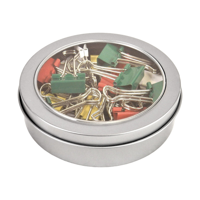 25 Pack Binder Clips, 3/4"/19mm, Magnetic Tin w/See-Thru Cover.