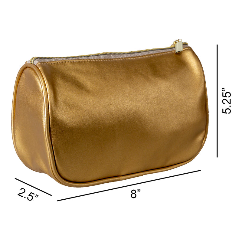 Open Cargo Cosmetic Bag, Nylon Shell, Gold & White Stripes, Zipper Closure.