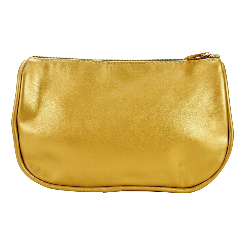 Open Cargo Cosmetic Bag, Nylon Shell, Gold & White Stripes, Zipper Closure.