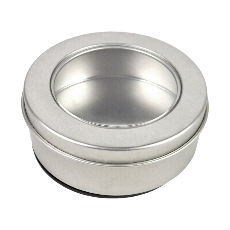 2.75" Round Storage Tin w/See-Thru Lid, Magnetic Base, Rings, Keys, Money.